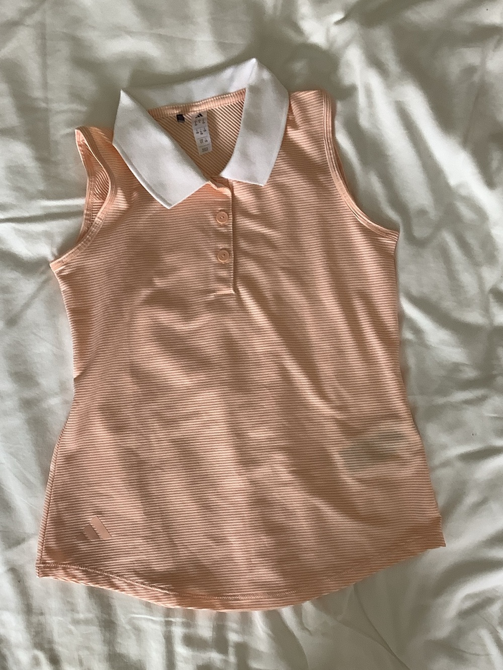 adidas Peach Stripe Sleeveless Polo Tank with White Collar